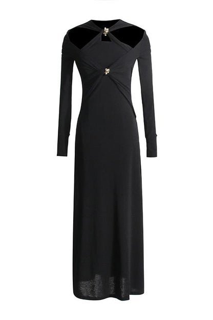 Nita Cut-Out Çapraz Göğüs Midi Örgü Elbise