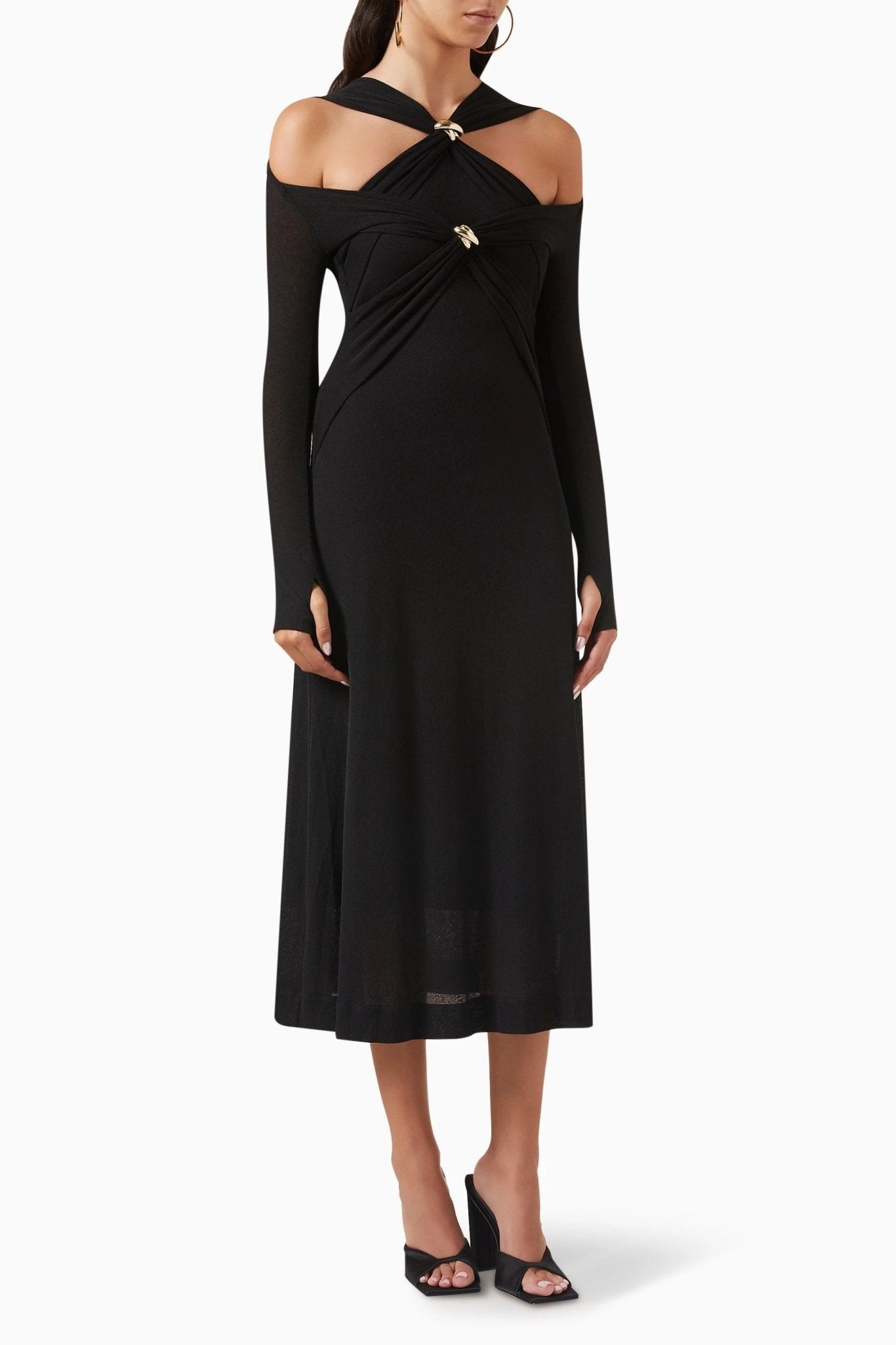 Nita Cut-Out Çapraz Göğüs Midi Örgü Elbise