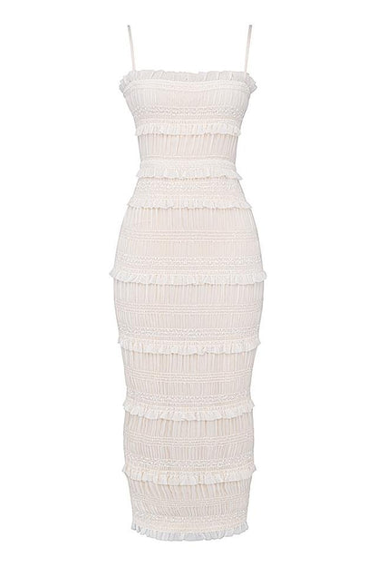 Orkide Plisse Trimli Slip Uzun Elbise