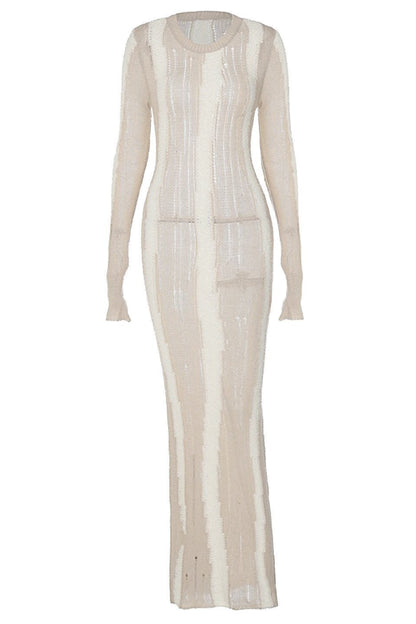 Ruth Splicing Dokulu Örgü Uzun Elbise