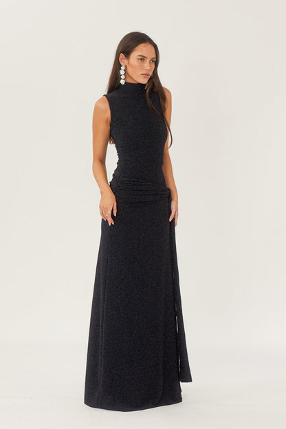 Shonna Metalik Askılı Uzun Örgü Elbise